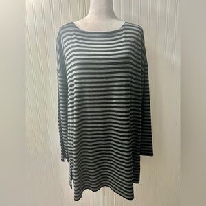Eileen Fisher Charcoal and Light Gray Striped Long Sleeve Top